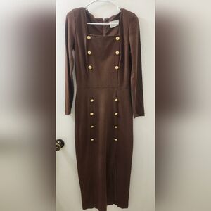 ET AL Elegant Brown Button-Detail Dress,‎ Size 4, Vintage, Made In USA.